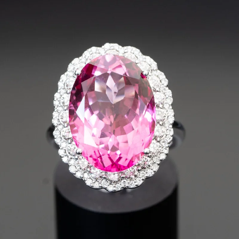 Brielle - 20.00 carat oval pink topaz ring with 1.20 carat natural diamonds