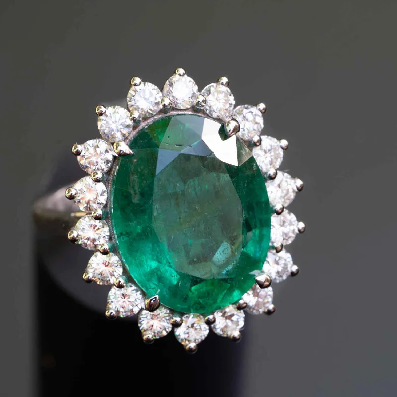 Brigid - 9.46 carat natural vivid green emerald ring with 1.58 carat natural diamond