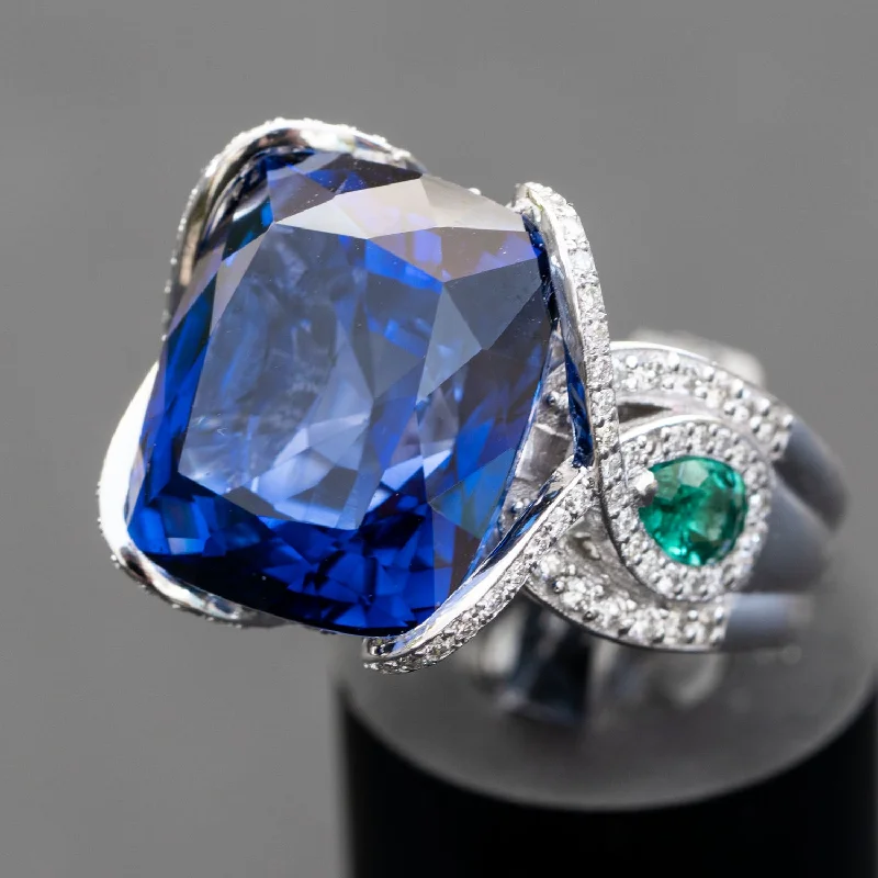 Cadence - 12.65 carat sapphire ring with 0.66 natural green emeralds and 0.77 carat natural diamonds