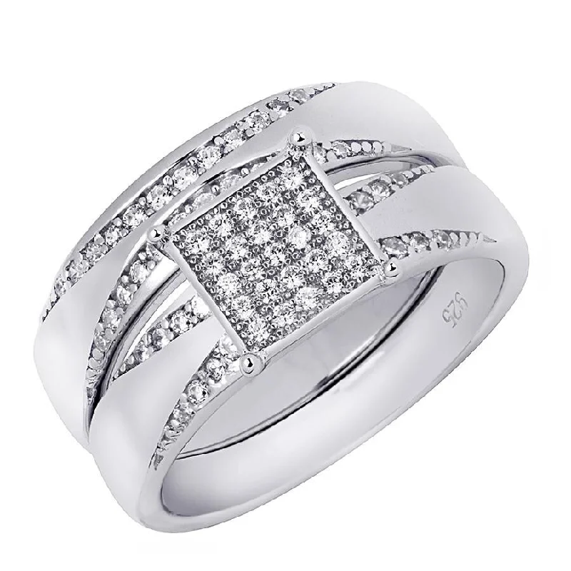 Classic 1.00 Carat Cubic Zirconia Bridal Ring Set Sterling Silver