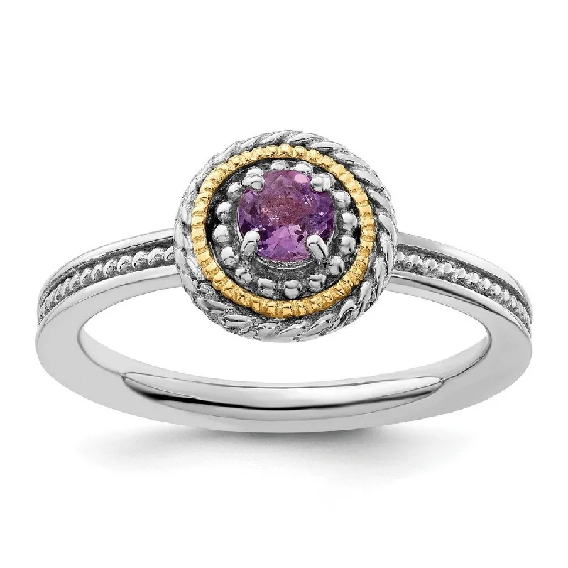 Curata 2.25mm 925 Sterling Silver Polished Prong set and 14k Stackable Expressions 925 Sterling Silver Amethyst Ring