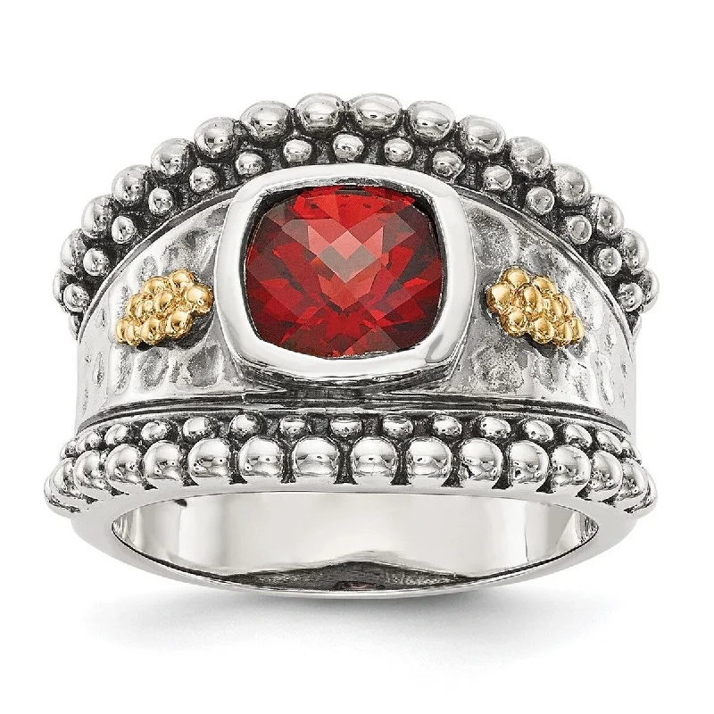 Curata 925 Sterling Silver Bezel Polished Open back With 14k Garnet Ring