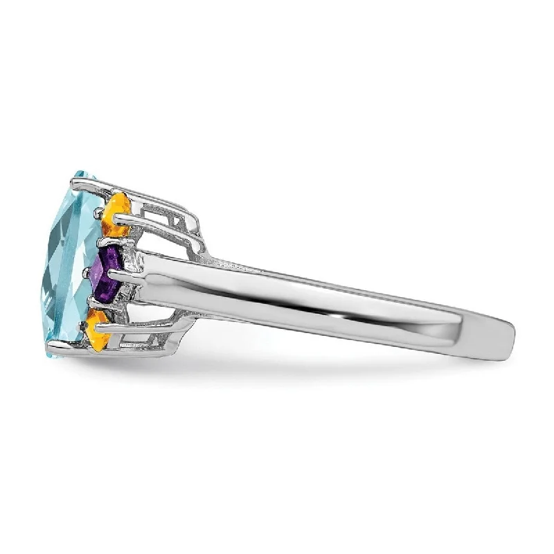 Curata 925 Sterling Silver Light Swiss Blue Amethyst and Citrine Ring