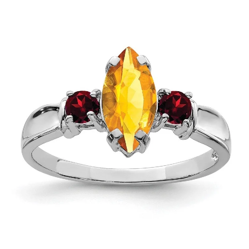 Curata 925 Sterling Silver Polished Open back Citrine and Garnet Ring