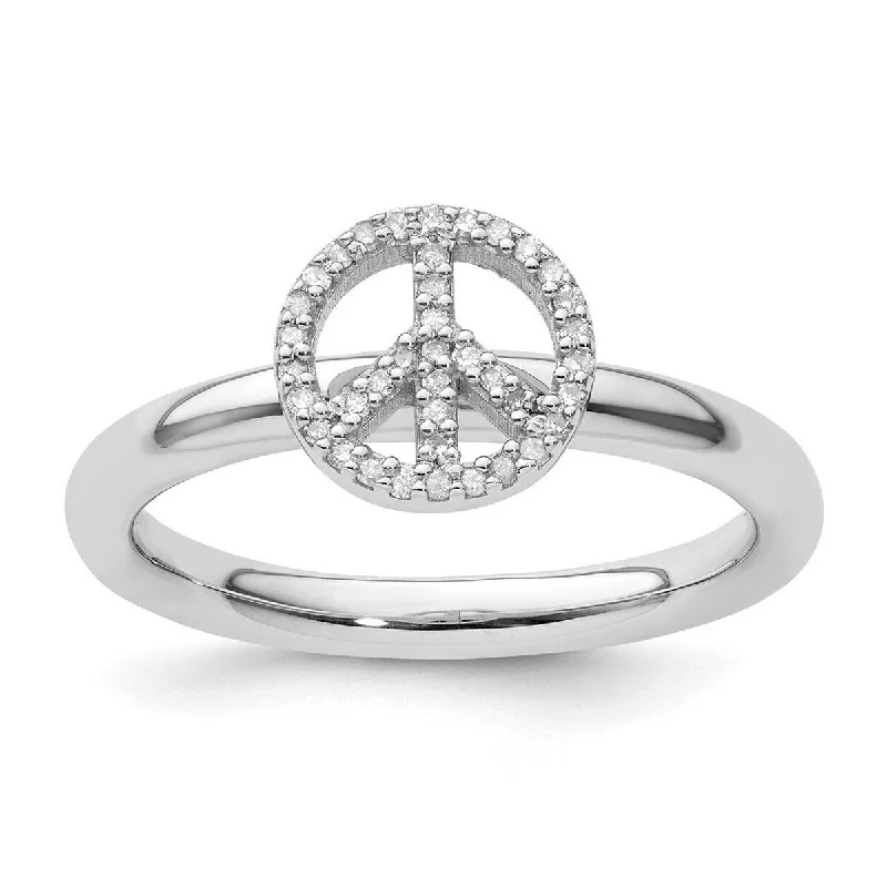 Curata 925 Sterling Silver Polished Prong set Stackable Expressions Peace Symbol Diamond Ring