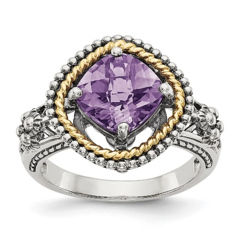 Curata 925 Sterling Silver Polished Prong set With 14k 2.10Amethyst Ring