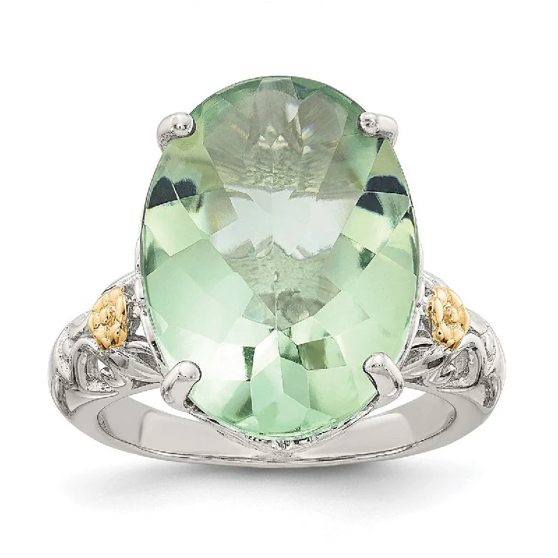 Curata 925 Sterling Silver Polished Prong set With 14k Green Quartz Ring