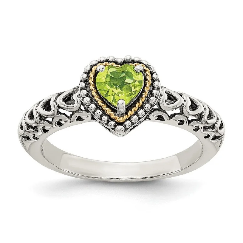 Curata 925 Sterling Silver Polished Prong set With 14k Peridot Ring