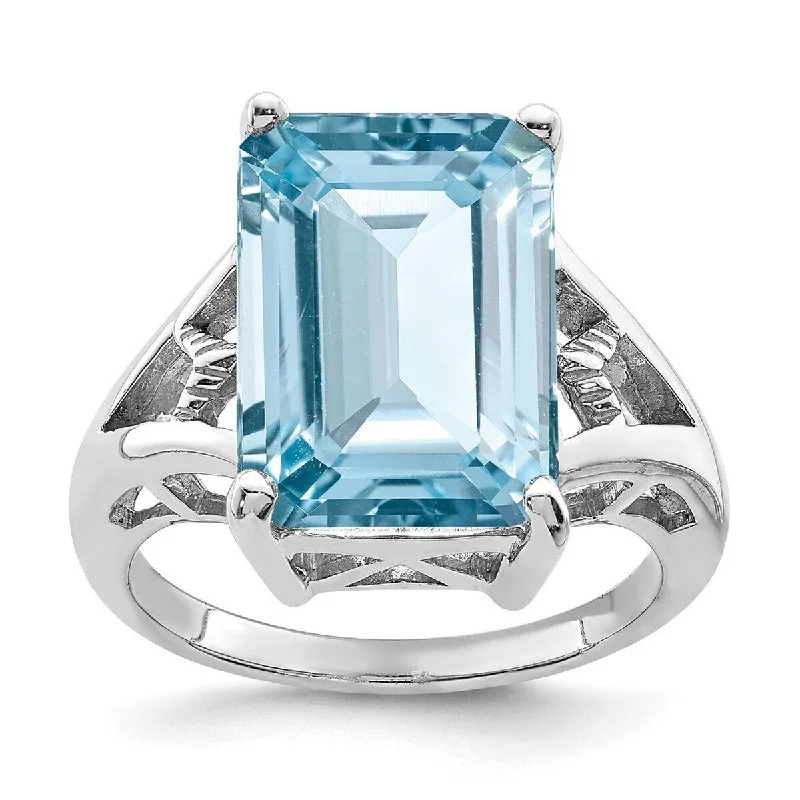 Curata 925 Sterling Silver Polished Rhodium Light Swiss Blue Topaz Ring