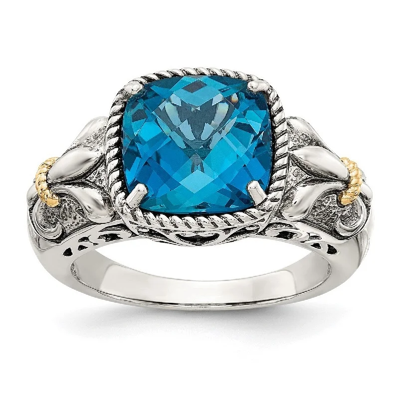 Curata 925 Sterling Silver Polished With 14k London Blue Topaz Ring