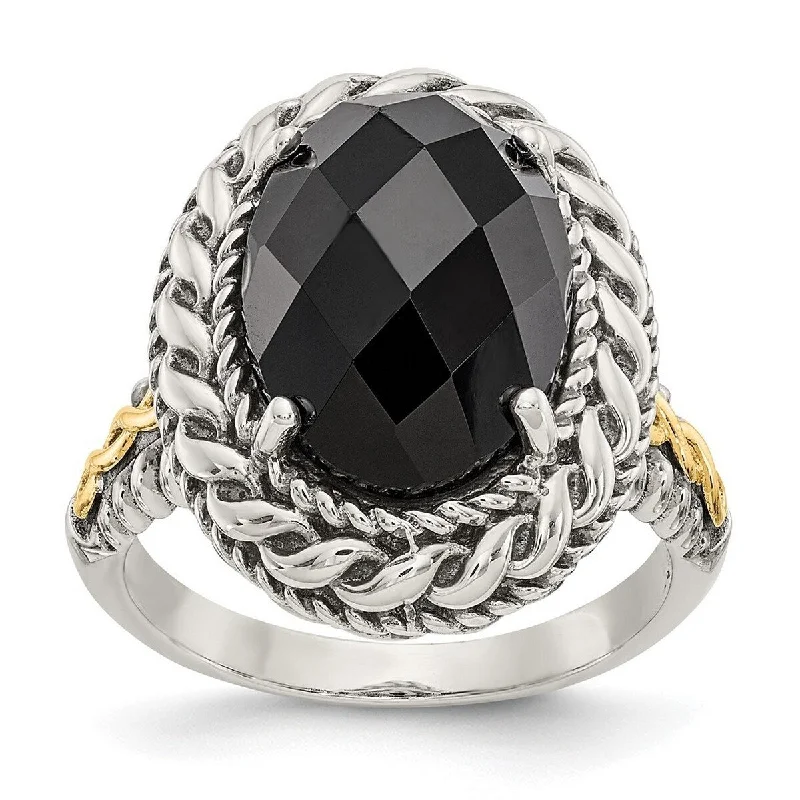 Curata 925 Sterling Silver Polished With 14k Simulated Onyx Ring