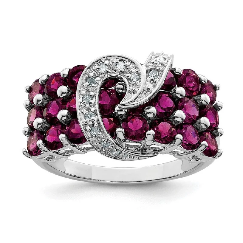 Curata 925 Sterling Silver Rhodolite Garnet and Diamond Ring