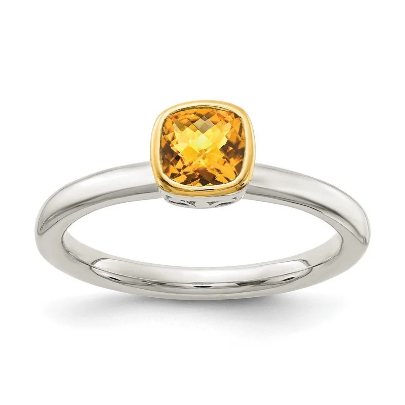 Curata 925 Sterling Silver With 14k Accent Citrine Ring