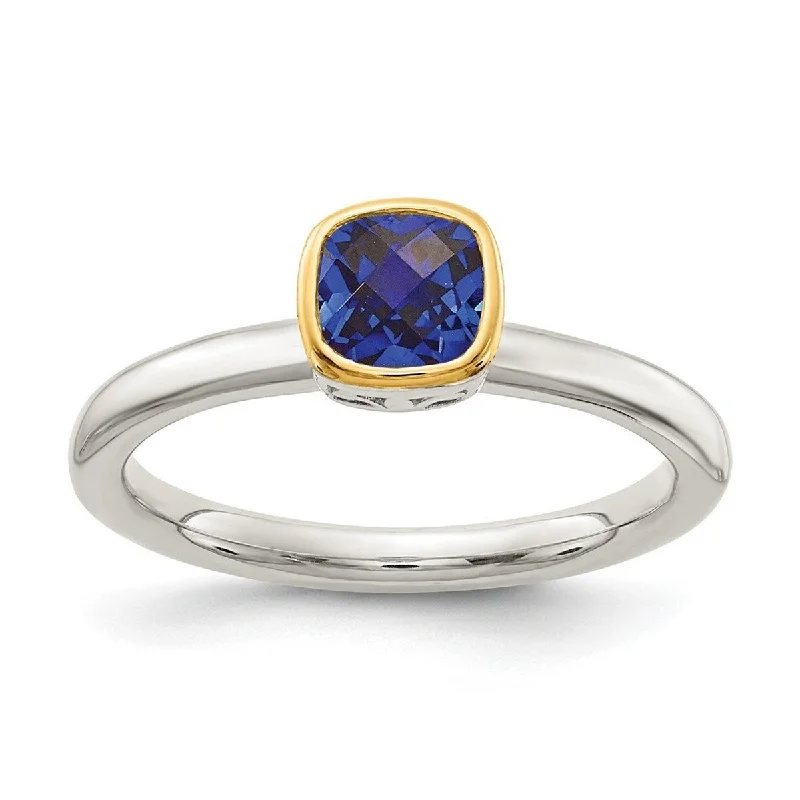 Curata 925 Sterling Silver With 14k Accent Created Sapphire Ring