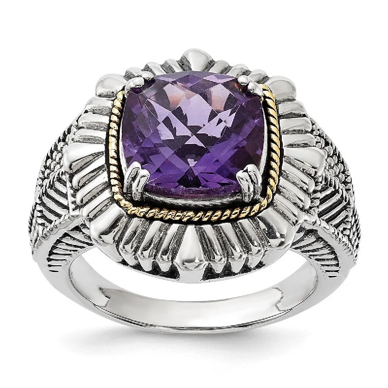 Curata 925 Sterling Silver With 14k Amethyst Ring