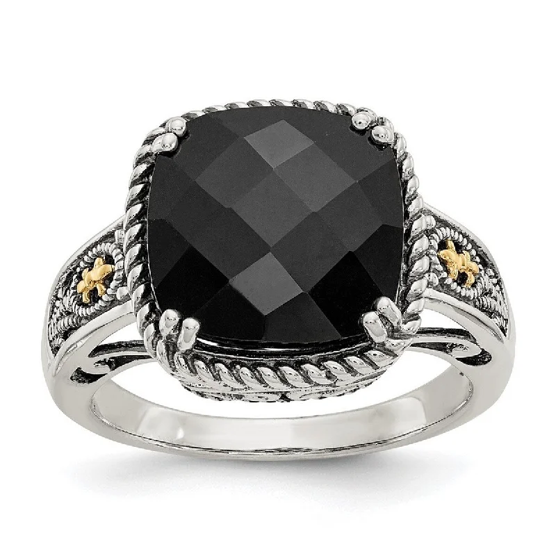 Curata 925 Sterling Silver With 14k Simulated Onyx Ring