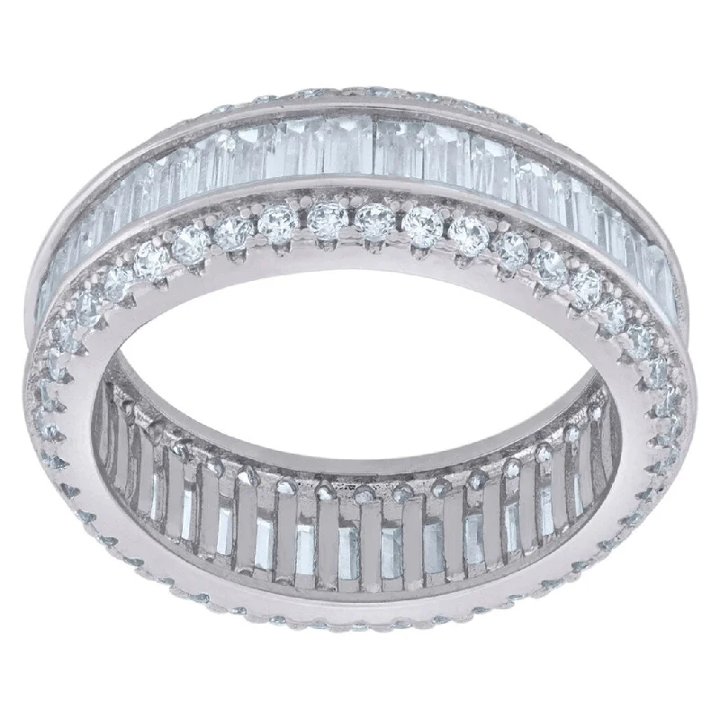 Curata 925 Sterling Silver Womens Baguette CZ Cubic Zirconia 6.4mm Eternity Band Ring