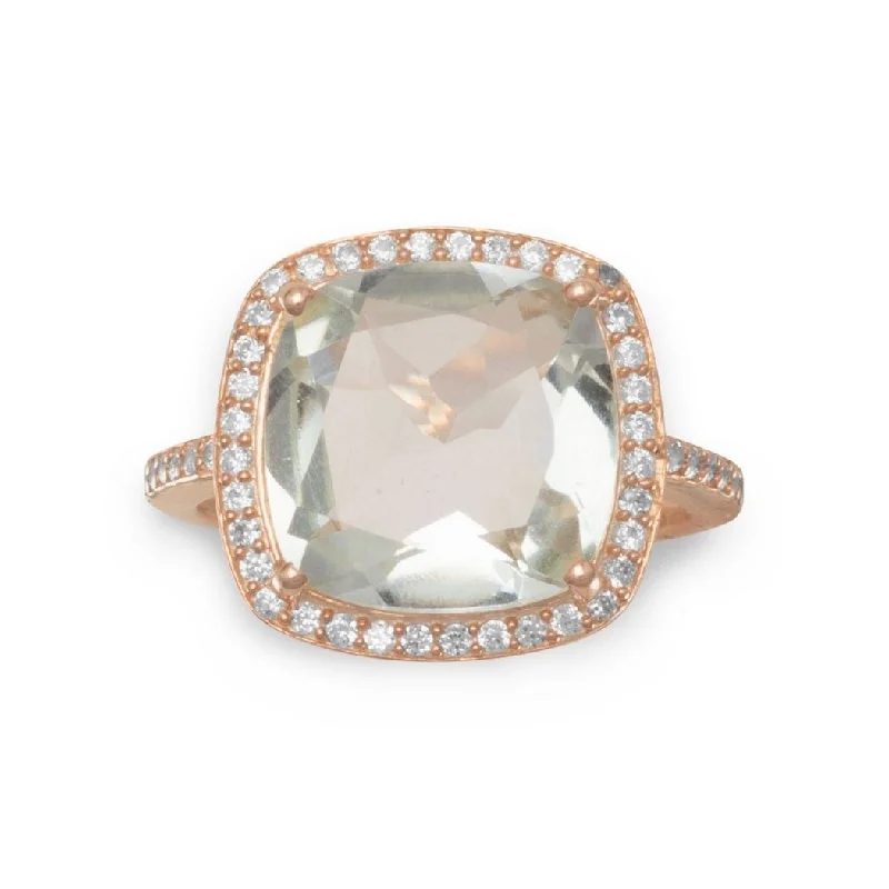 Curata Rose Gold Plated 925 Sterling Silver Cushion Prasiolite Ring