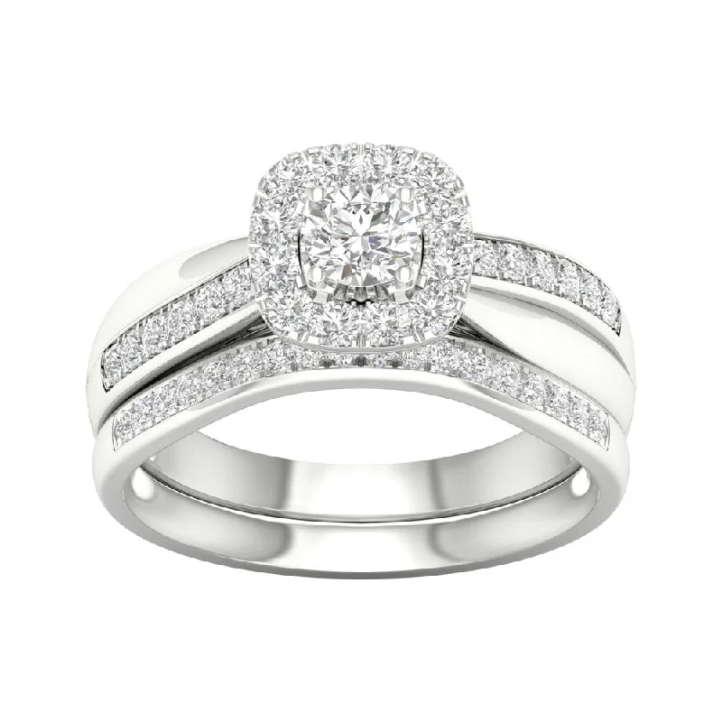 De Couer 14K White Gold 5/8ct TDW Diamond Halo Bridal Set