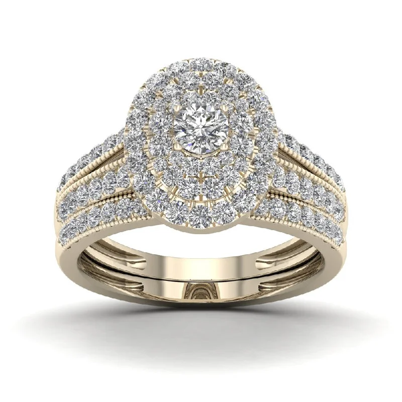 De Couer 1ct TDW Halo Diamond Double Halo Bridal Ring - Yellow