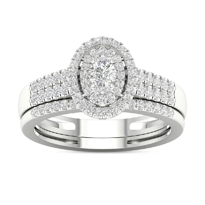 De Couer IGI Certified 1/2ct TDW Diamond Halo Engagement Ring Set