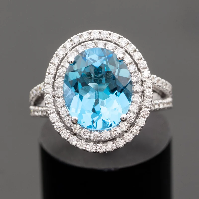 Dominique - 5.00 carat natural blue topaz ring with 0.90 carat natural diamonds