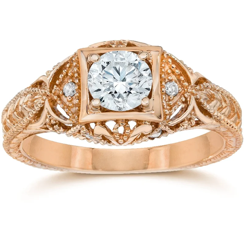 Emery 5/8 Ct Vintage Diamond Antique Engagement Rose Gold