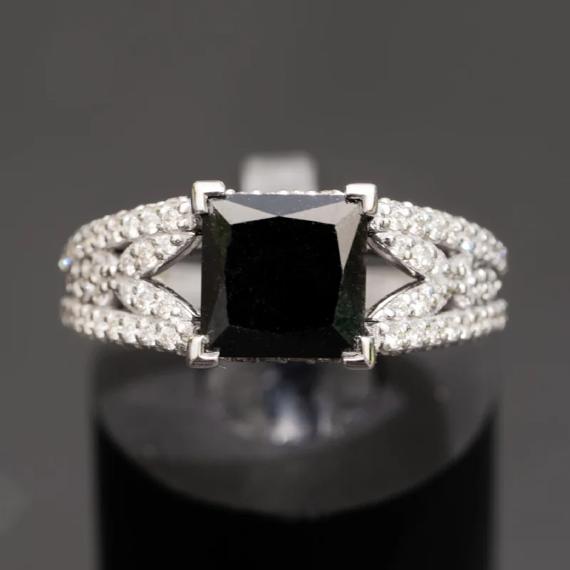 Emma  - 3.34 carat natural black diamond ring with 1.05 carat natural white diamonds