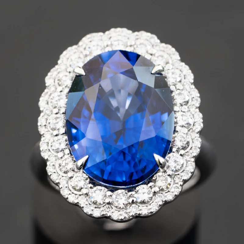 Helen - 13.50 carat oval sapphire ring with 1.20 carat natural diamonds