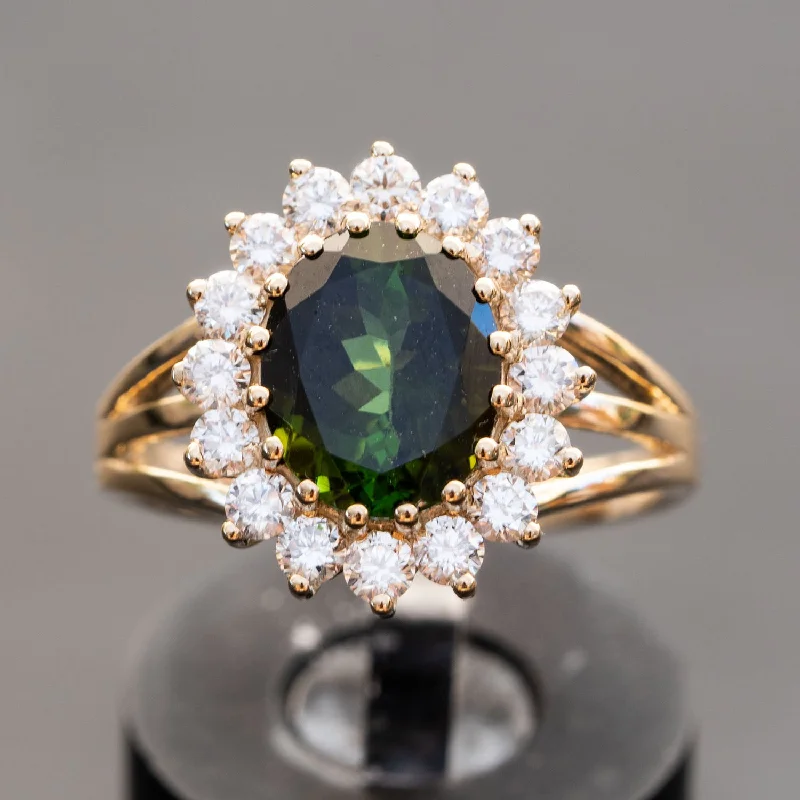 Holly - 2.73 carat natural green tourmaline ring with 0.83 natural diamonds