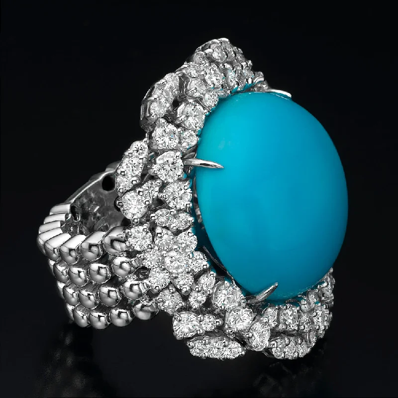 Jeanne -  5.60 Turquoise ring with 2.87 carat natural diamond D- F / VS