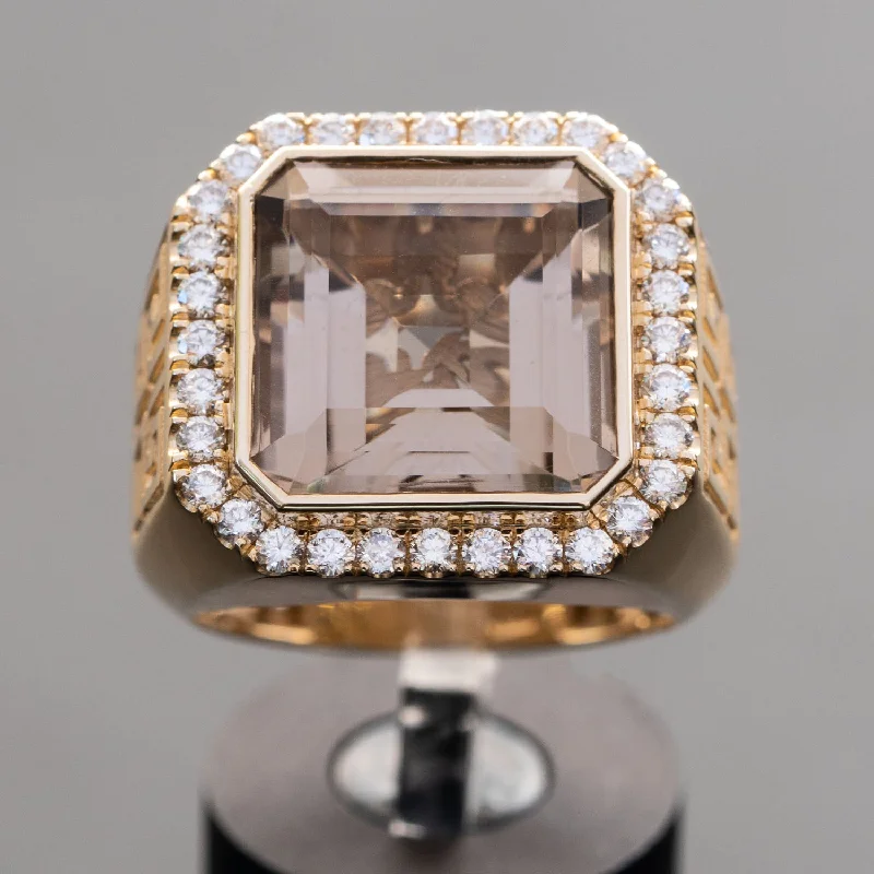 Julian - Men's Ring - 12.00 carat natural brown citrine with 1.01 natural diamonds