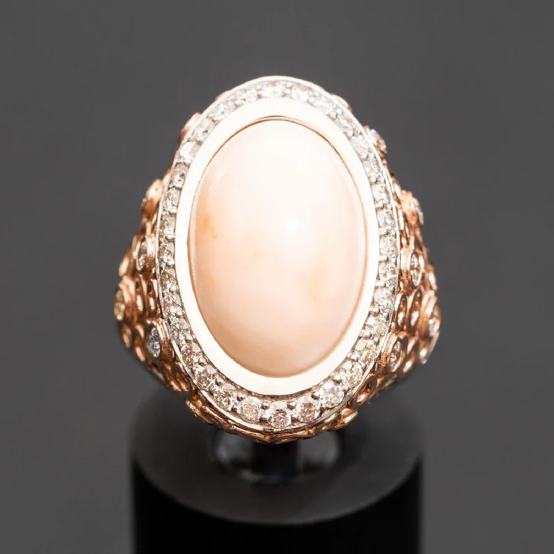 Audrey - 10.28 carat natural skin coral ring with 0.81 carat natural diamonds