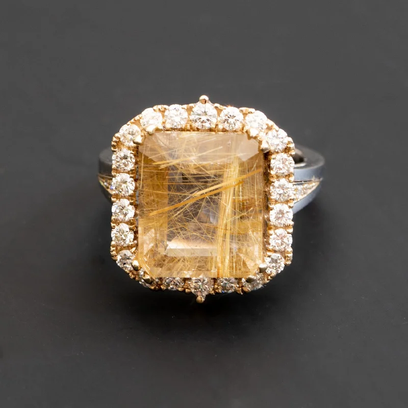 Brigitte - 10.50 carat Rutilated Quartz ring with 1.01 carat natural diamonds