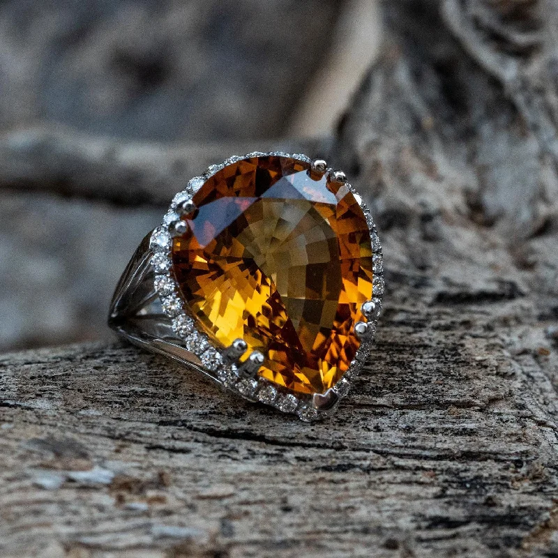 Sylvie - 16.88 ct pear natural citrine ring with 0.64 carat natural diamonds