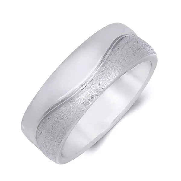 Mens Ring Wedding Band Ring S-Curve 7.5mm Authentic Sterling Silver