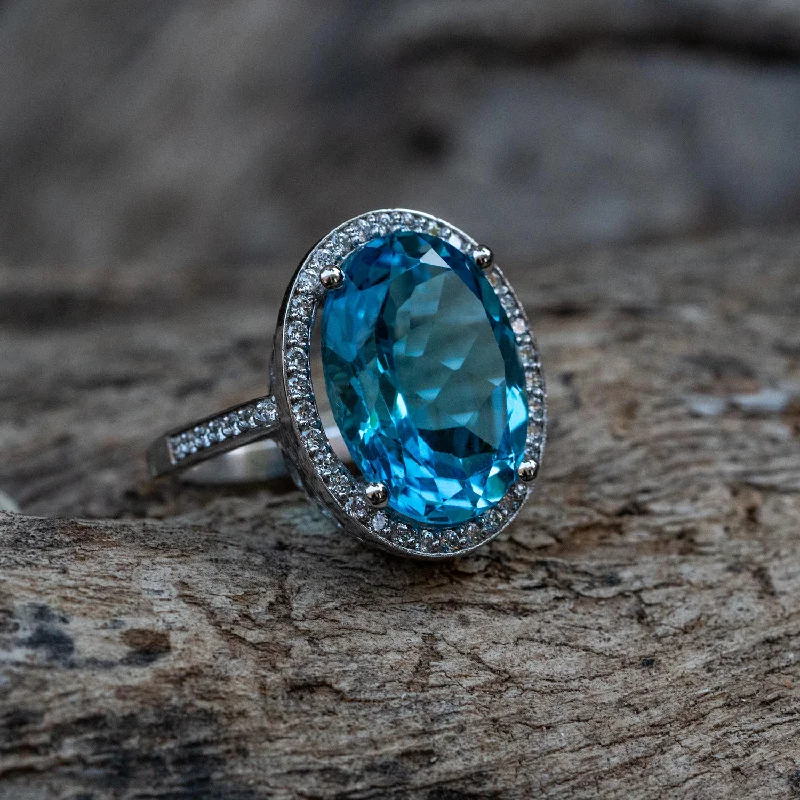 Madeline - 15.00 carat natural blue topaz ring with 0.46 carat natural diamonds