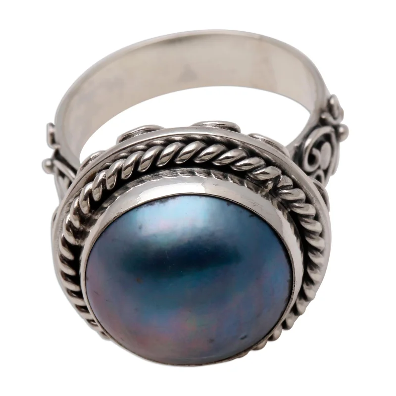 Novica Handmade Luminous Ocean Cultured Mabe Pearl Cocktail Ring