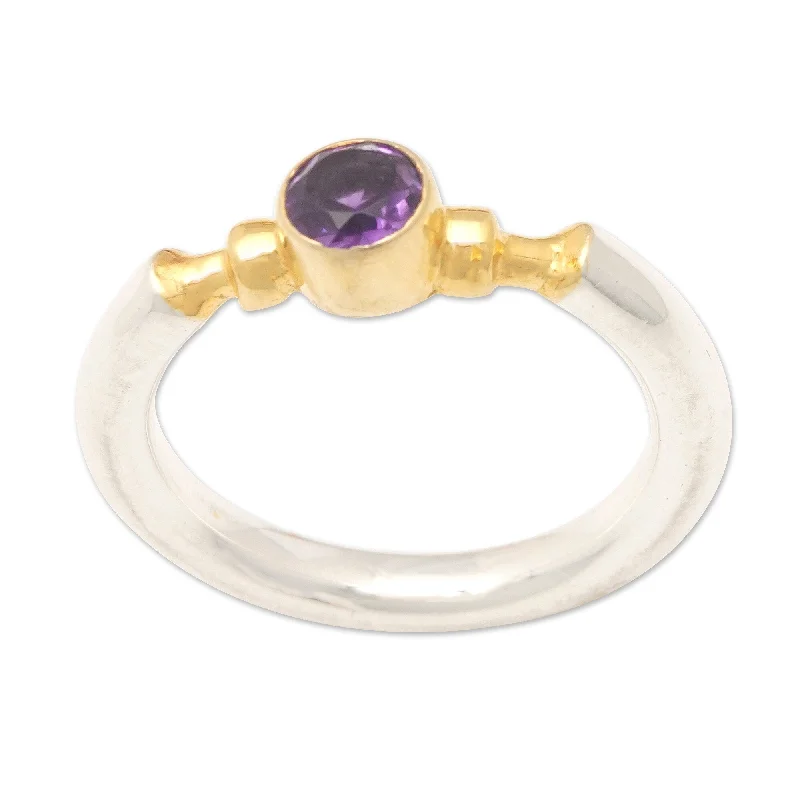 Novica Handmade Majestic Purple Gold-Accented Amethyst Single Stone Ring