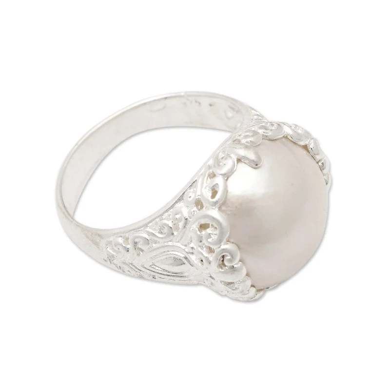 Novica Handmade Ocean Fairy Tale Cultured Pearl Domed Cocktail Ring