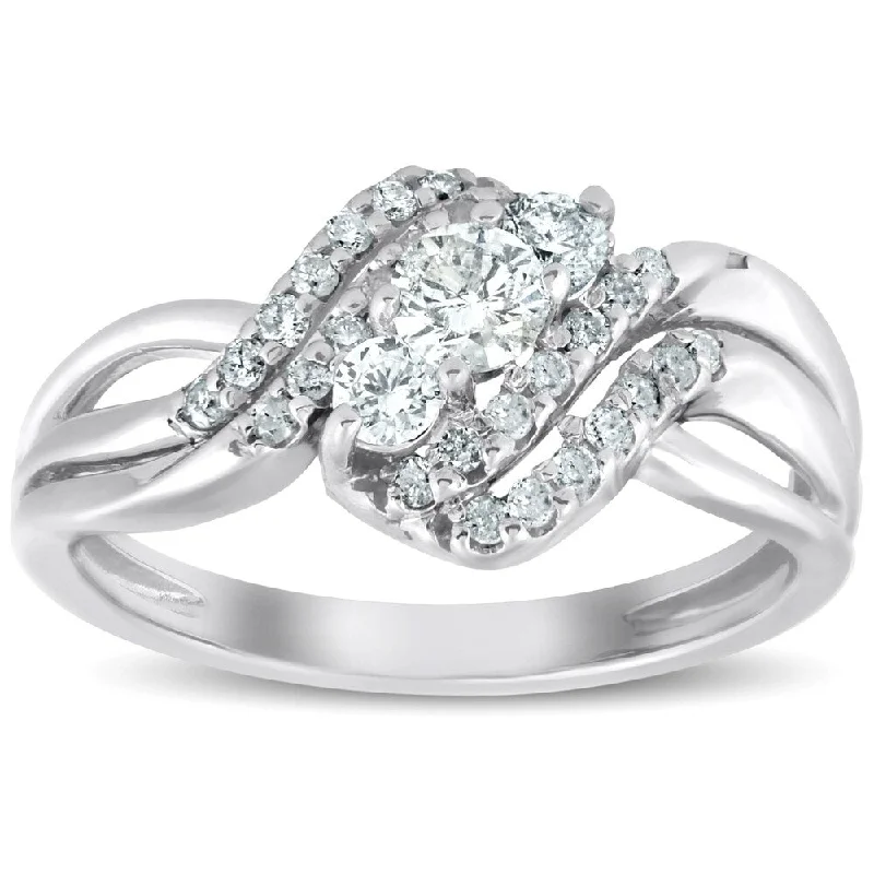 Pompeii3 10k White Gold 5/8 ct TDW Three Stone Diamond Multi Row Engagement Anniversary Ring