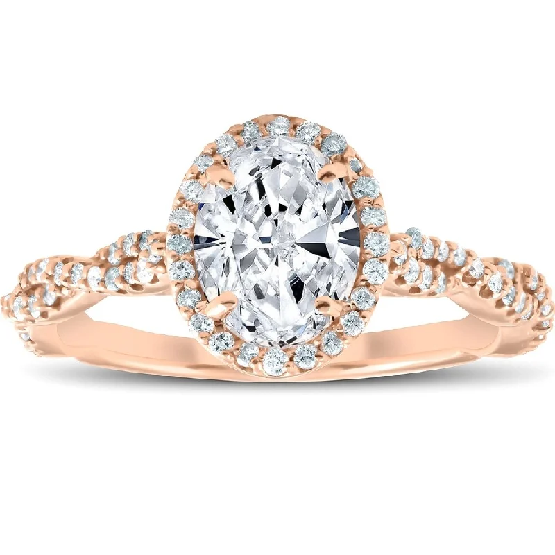 Pompeii3 14k Rose Gold 1 1/4 Ct TDW Oval Diamond Twist Band Engagement Ring Clarity Enhanced