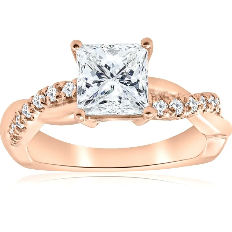 Pompeii3 14K Rose Gold 1 1/6ct Princess Cut Diamond Clarity Enhanced Infinity Engagement Ring - White