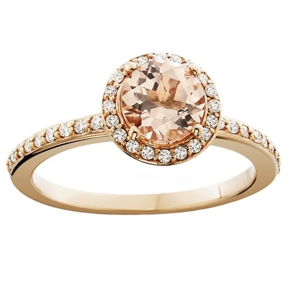 Pompeii3 14k Rose Gold 1/4ct TDW Diamond and Morganite Gemstone Halo Engagement Ring (I-J, I2-I3)