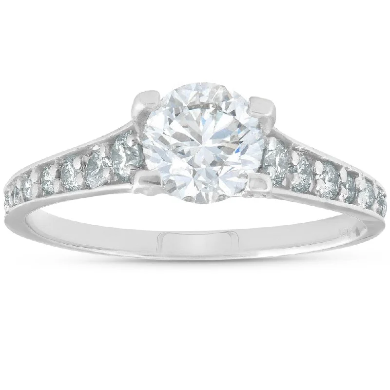 Pompeii3 14k White gold 1 1/2ct Round Diamond Engagement Clarity Enhanced Ring 14k White Gold