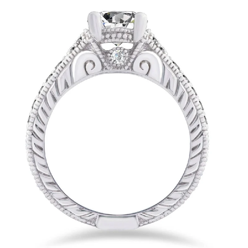 Pompeii3 14k White Gold 1 Ct TDW Diamond Engagement Vintage Ring Clarity Enhanced