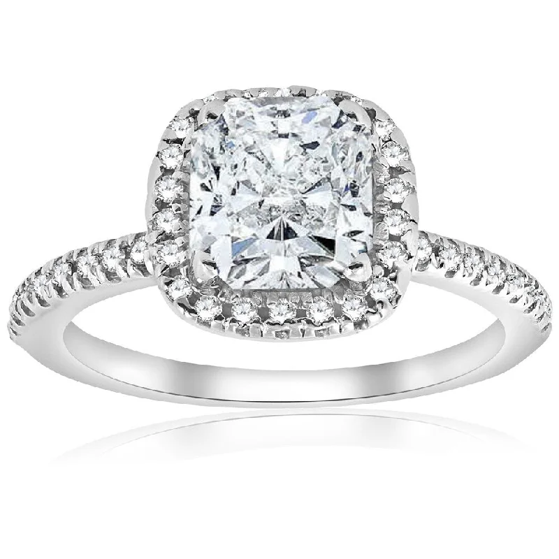 Pompeii3 14k White Gold 2 1/3ct TDW Clarity Enhanced Diamond Cushion-but Halo Engagement Ring