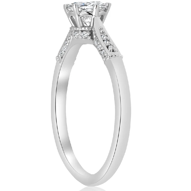 Pompeii3 14K White Gold 5/8 ct TDW Diamond Clarity Enhanced Vintage Engagement Ring (G-H/SI1-SI2)