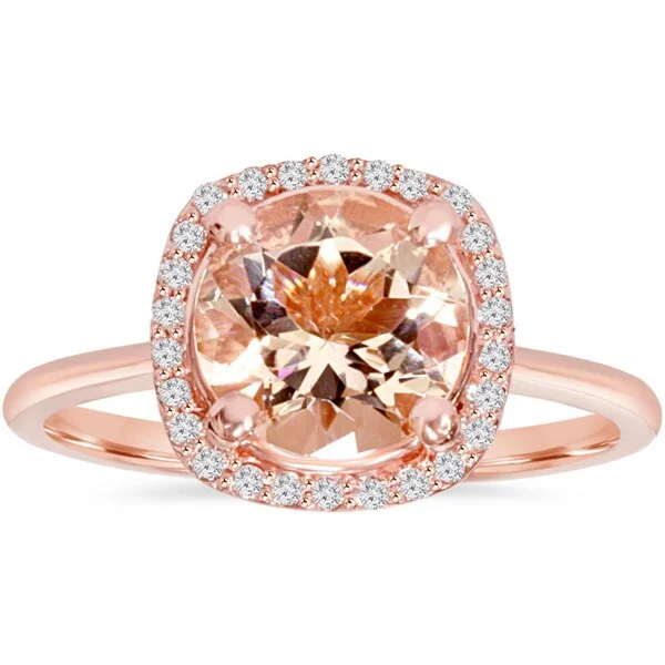 Pompeii3 Engagement 14k Rose Gold 1/8 ct TDW Morganite and Diamond Cushion Halo Ring (I-J, I2-I3) - Orange