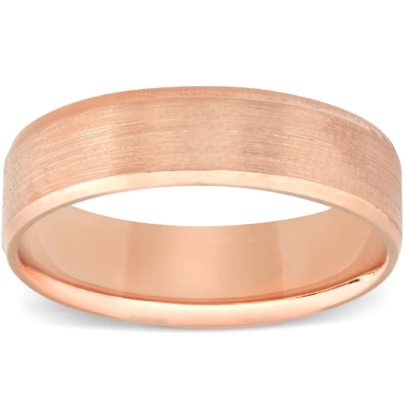 Rose Gold Mens Brushed Beveled Edge Comfort Fit Wedding Band